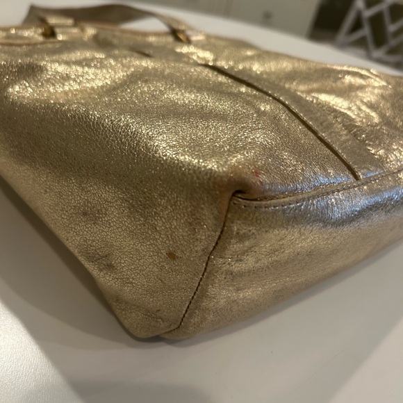 Tory Burch Gold Metallic Leather Tote Bag - Picture 5 of 14